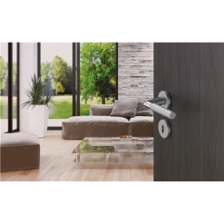 Ensemble Rosace Clé L Lecce Hoppe Alu Inox Mat Porte 35-45mm Carré 7mm