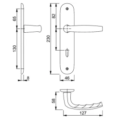 Poignée Porte Clé L Atlanta Hoppe Porte 40-46mm Carré 7mm Alu Argent -Boutique du manoir plan atlanta l hoppe