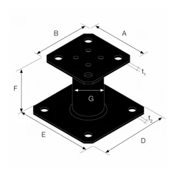 Simpson Strong-Tie Pied De Poteau Fixe PPA100PB - Finition Noire - Hauteur 100 Mm -Boutique du manoir ppapb cotes jpg