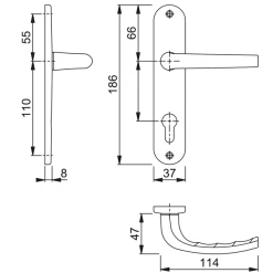Poignée De Porte Clé En L SAN DIEGO Hoppe Alu Finition Blanc Pur 3538009 -Boutique du manoir schema technique 1